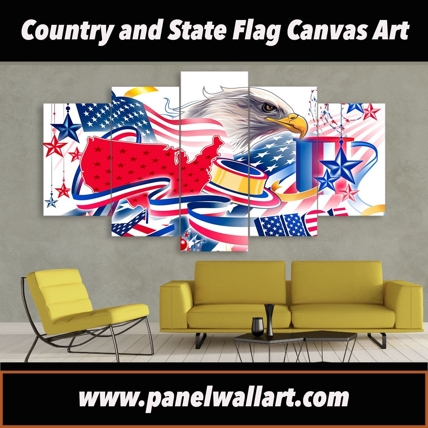 Retro Country Flag Art With America – Abstract Canvas Wall Art