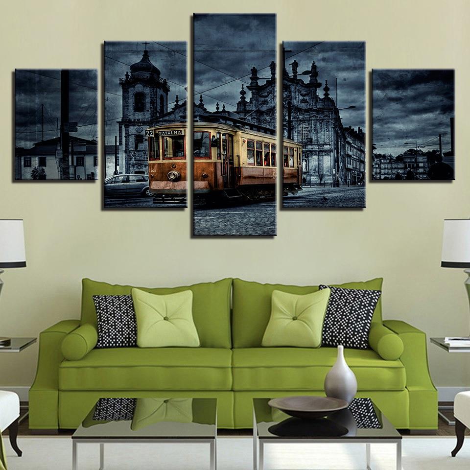 Retro European City Building Tram – Nature Canvas Wall Art