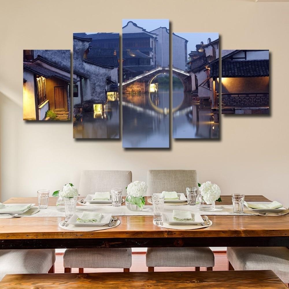 Retro House And Bridge 02 – Nature Canvas Wall Art