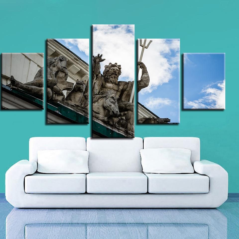 Retro Statue Art And Blue Sky White Cloud – Nature Canvas Wall Art