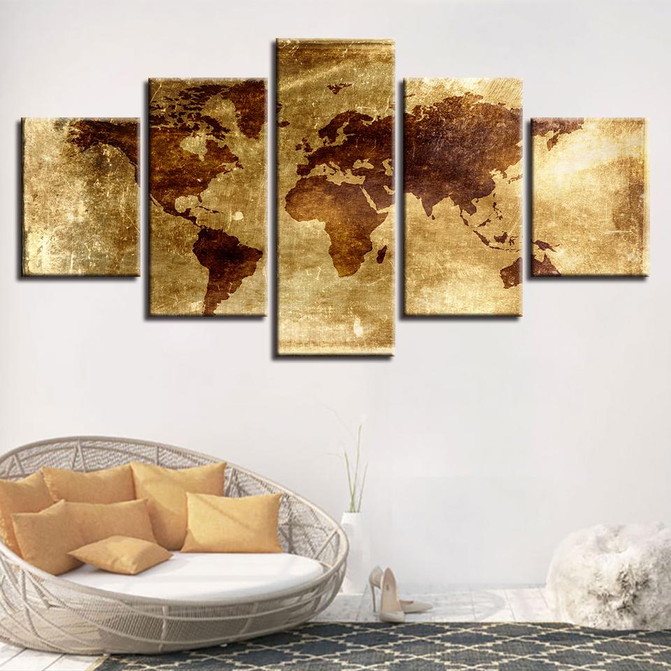 Retro World Map – Abstract Canvas Wall Art