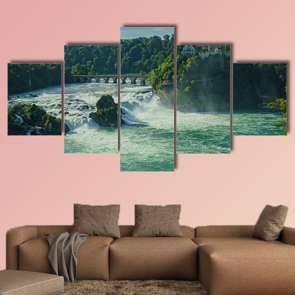 Rhine Falls With Laufen Castle In Zurich – Nature Canvas Wall Art