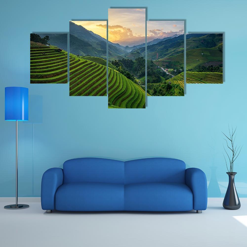 Rice Fields On Terrace In Rainy Season In Vietnam – Nature Canvas Wall Art