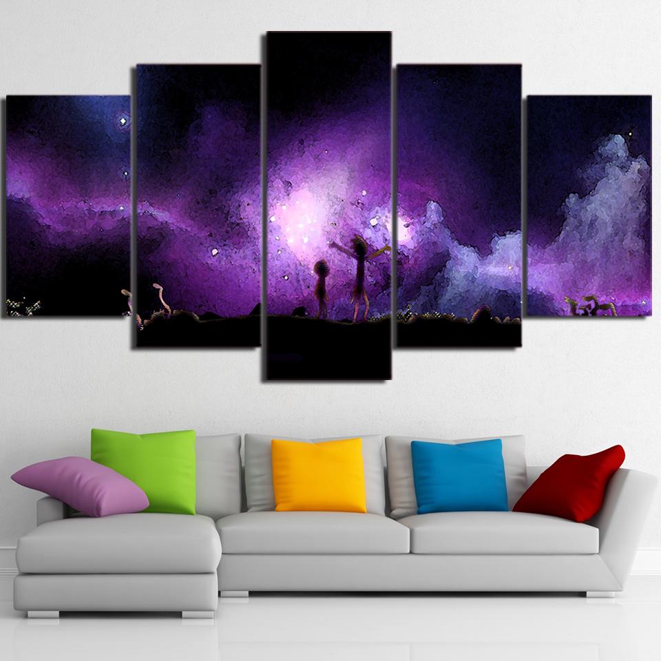 Rick And Morty At Starry Night Cartoon Canvas Wall Art