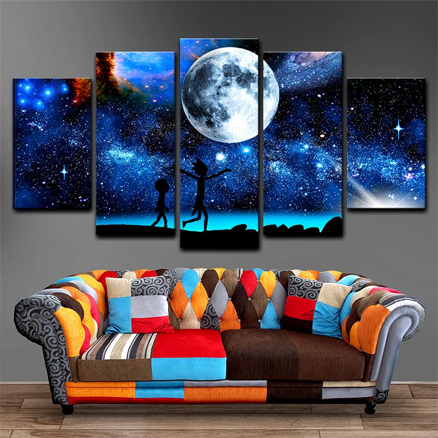 Rick And Morty Starry Sky Moon – Cartoon Canvas Wall Art