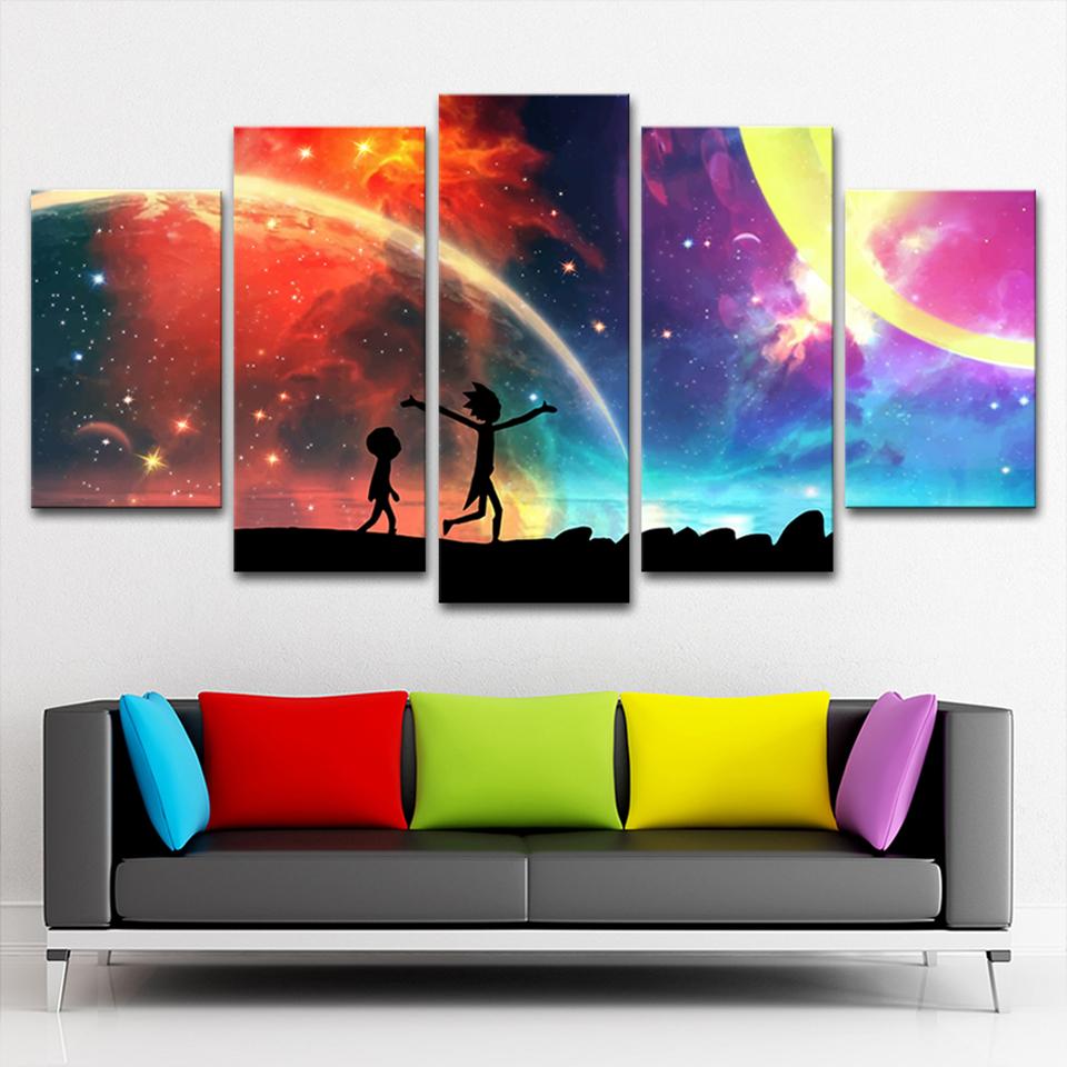 Rick And Morty The Skyline Cartoon Canvas Wall Art