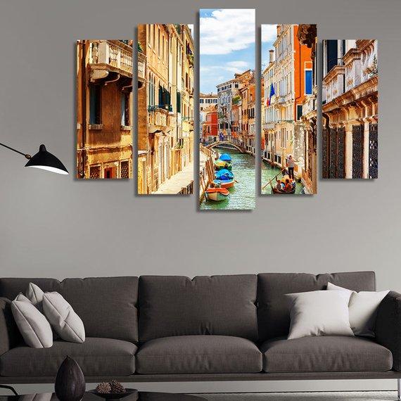 Rio Marin Canal Boats Gondolas – Nature Canvas Wall Art