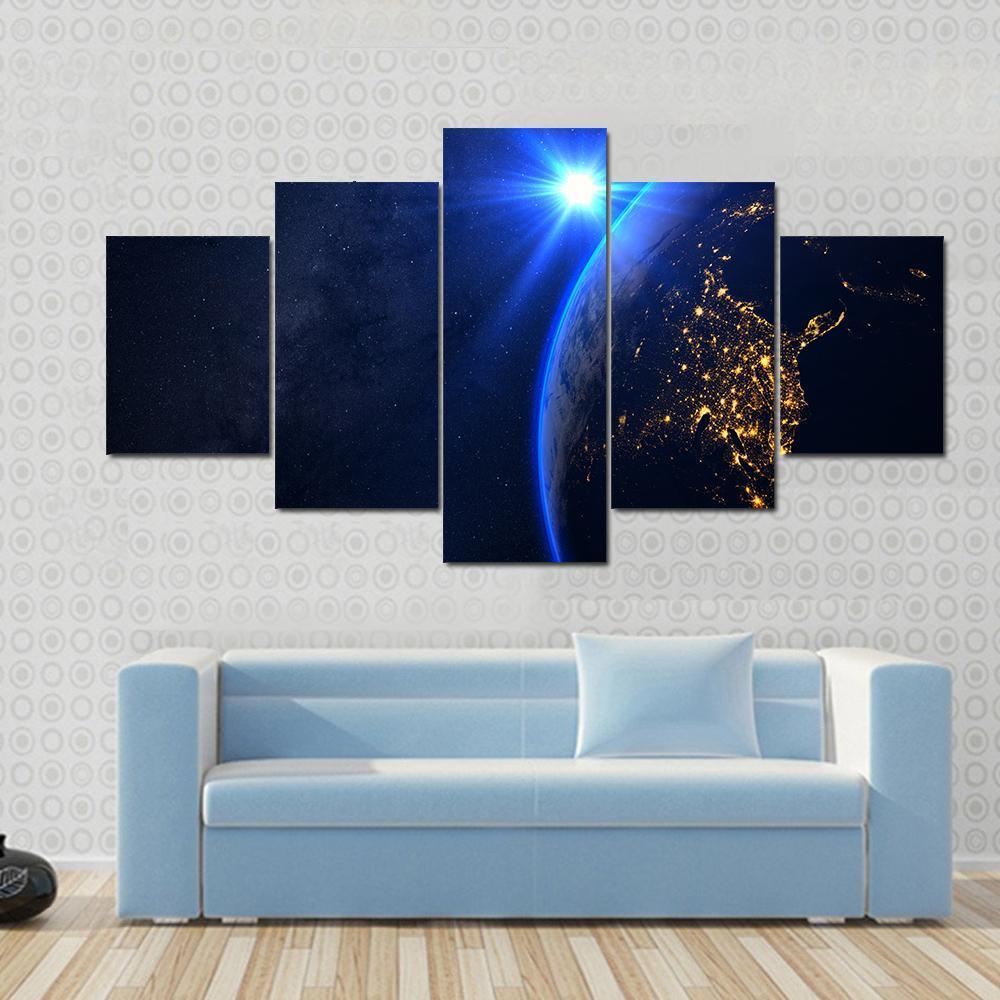 Rising Blue Sun On Planet Earth – Space Canvas Wall Art