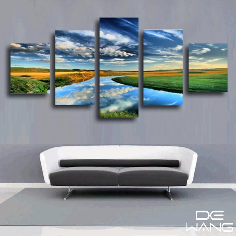 River And Blue Sky Landscape – Nature Canvas Wall Art
