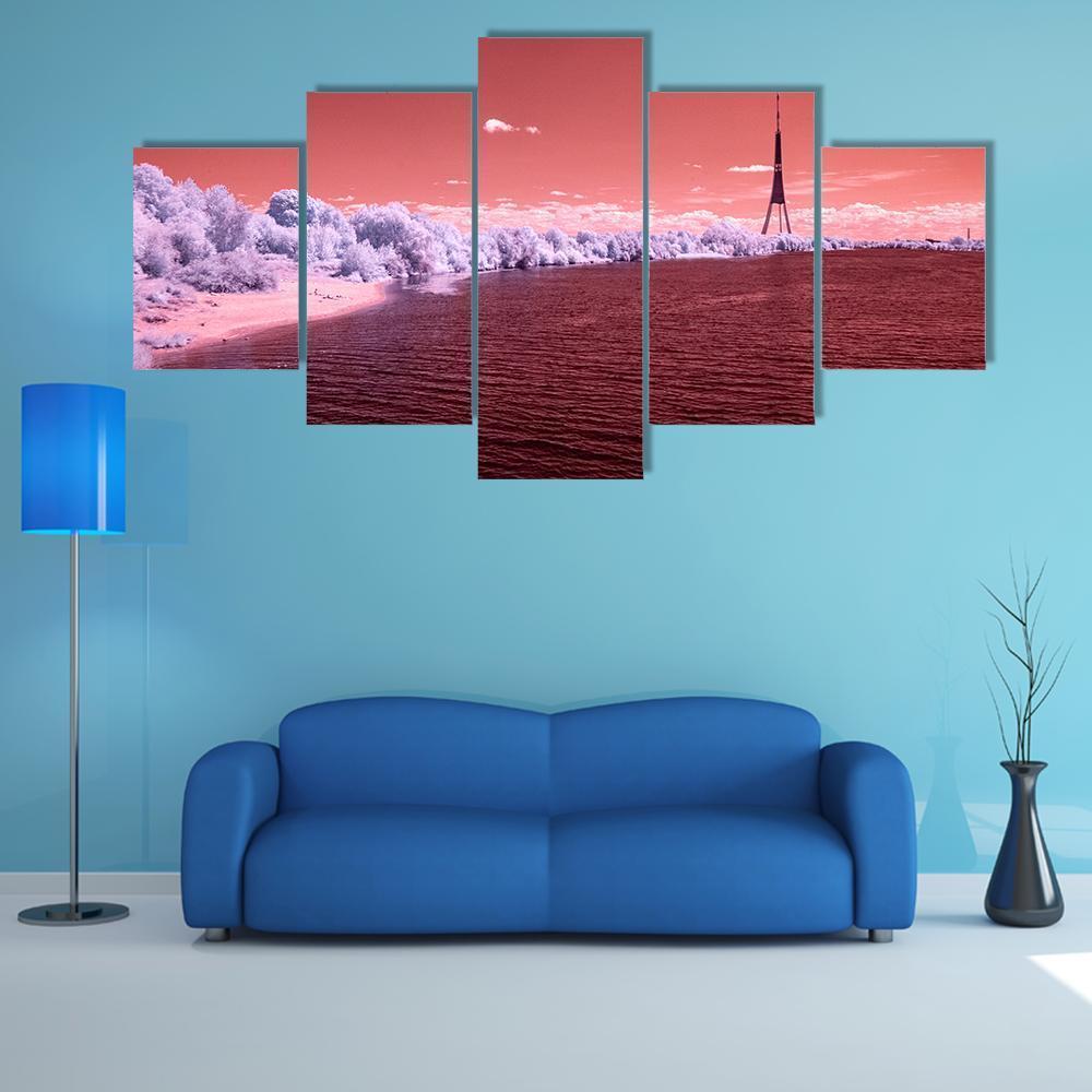 River Daugava In Riga With City Buildings – Nature Canvas Wall Art