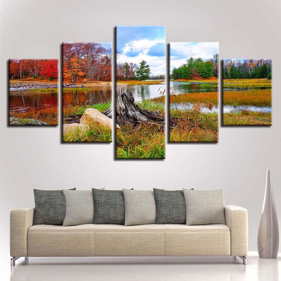 River Red And Green Forest – Nature Canvas Wall Art