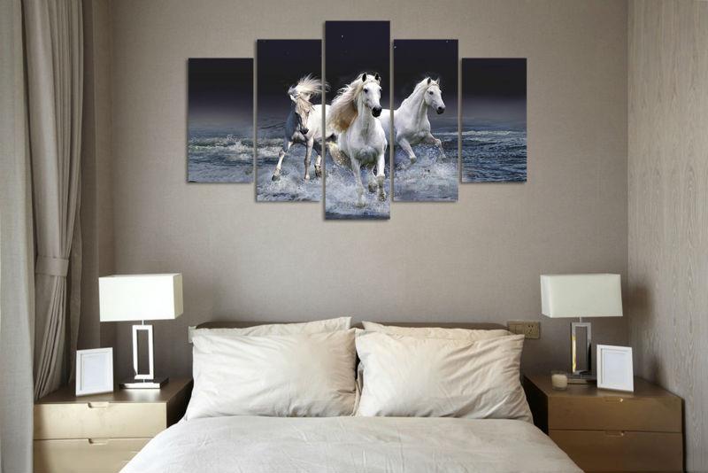 River Running White Horses – Animal Canvas Wall Art