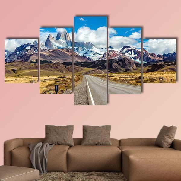 Road And Mountain Panorama With Fitz Roy Peak – Nature Canvas Wall Art