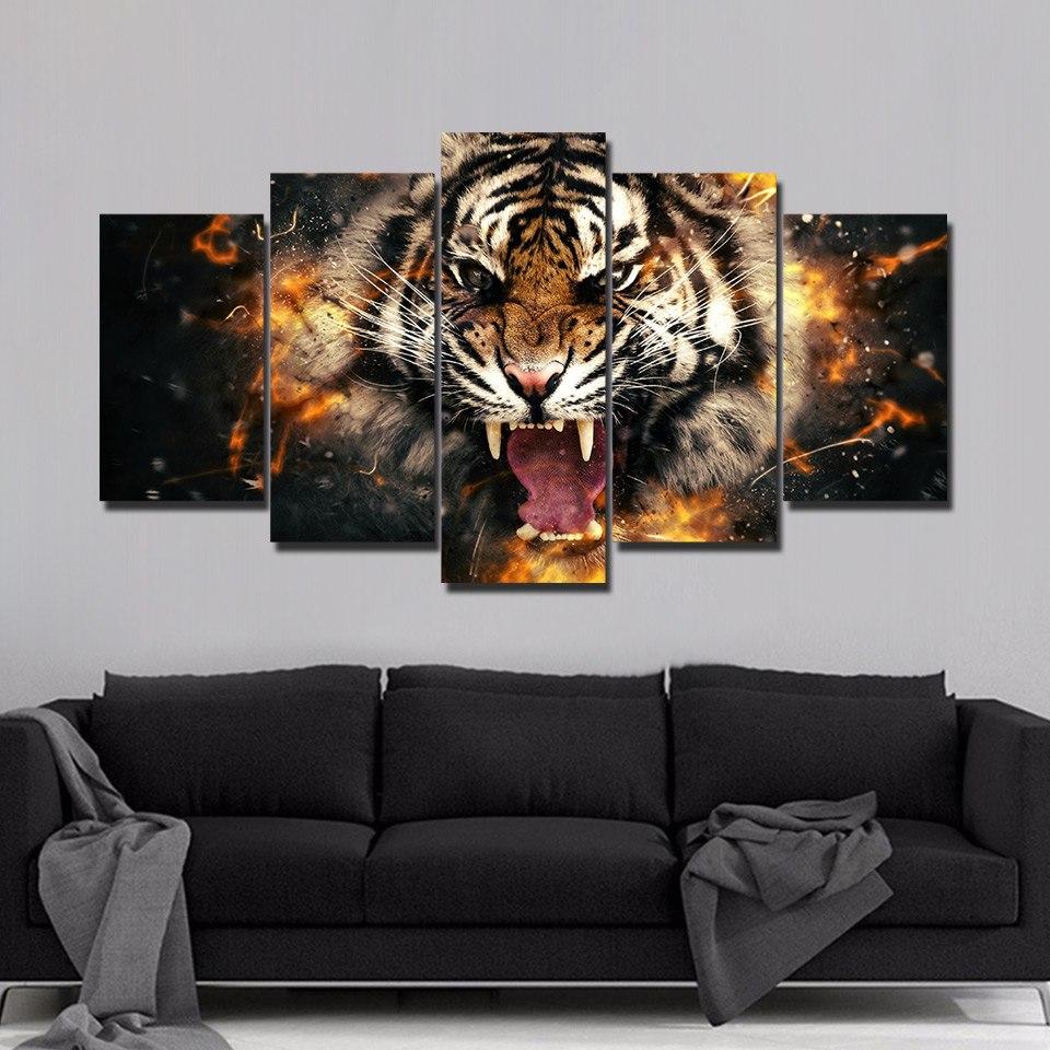 Roaring Burning Tiger – Animal Canvas Wall Art
