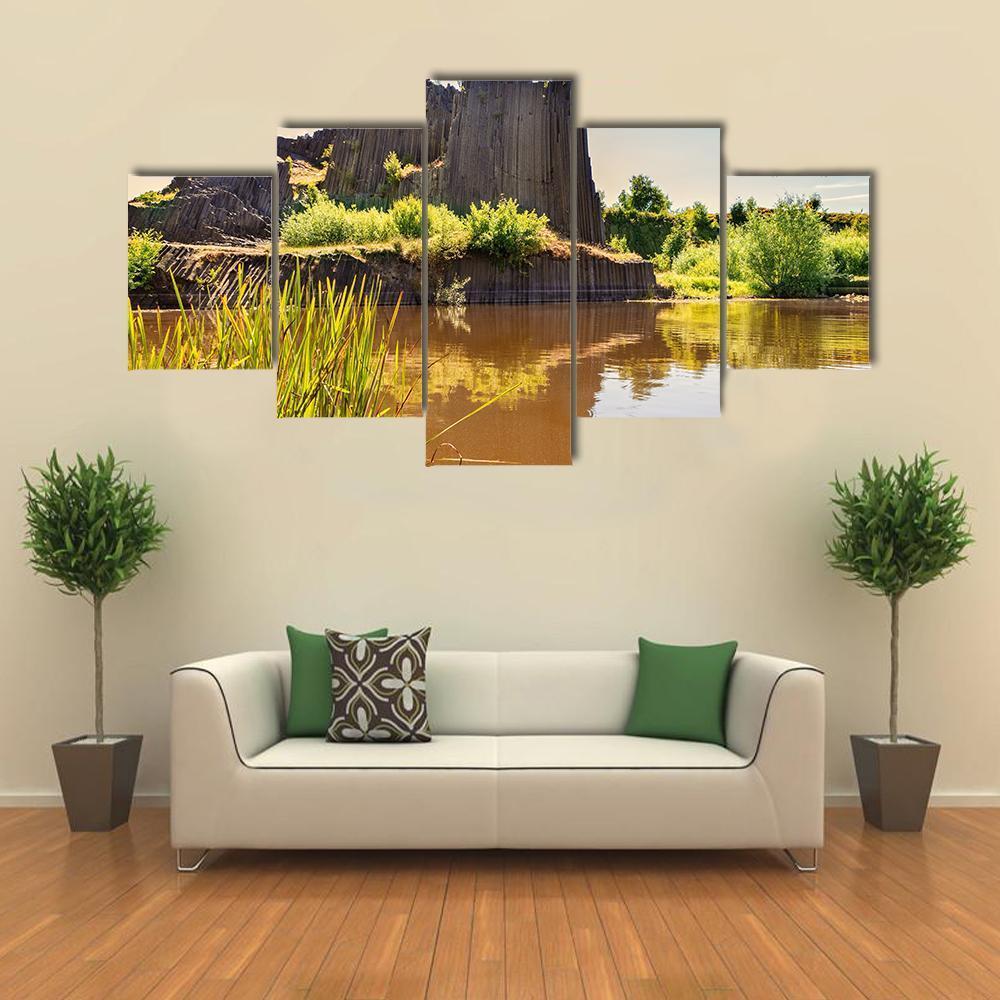 Rock Of Basalt With Reflection On Water Lake – Nature Canvas Wall Art