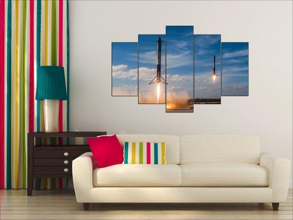 Rockets Double Landing, Falcon Heavy, Tesla Roadste, Starman – Automative Canvas Wall Art