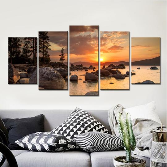 Rocky Lakefront – Nature Canvas Wall Art