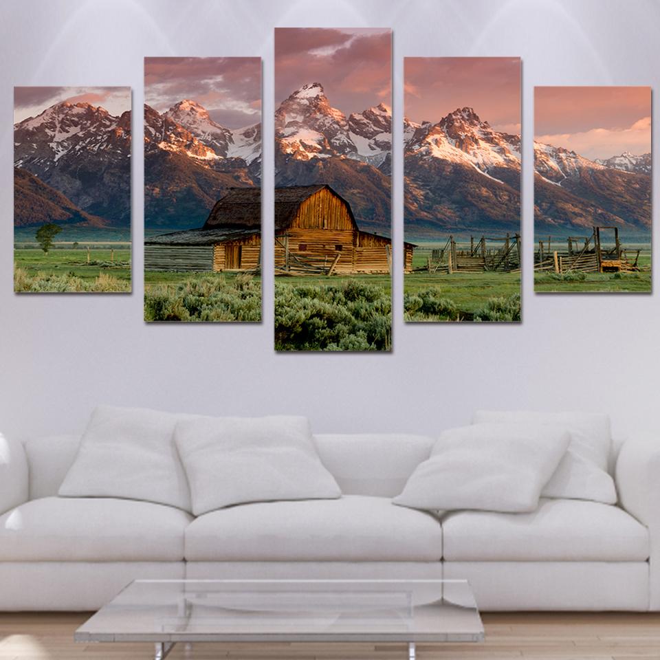 Rocky Mountains Barn – Landscape Canvas Wall Art