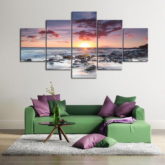 Rocky Shore Sunset – Nature Canvas Wall Art