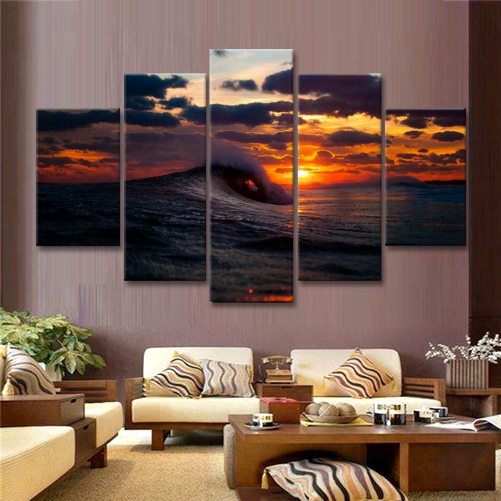 Rolling Billows On The Seascape Before The Tinted Sunset – Nature Canvas Wall Art