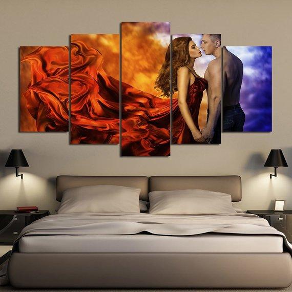 Romantic Couple Sexy Kissing Abstract Canvas Wall Art