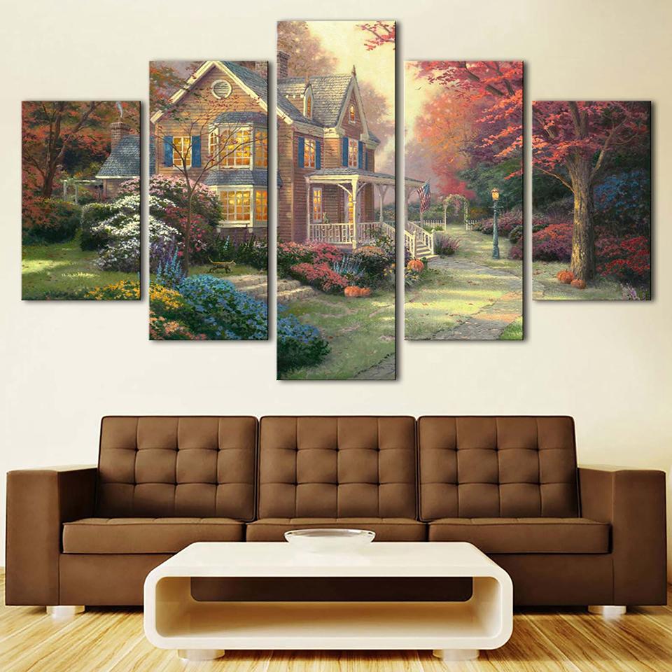 Romantic House Building Landscape – Nature Canvas Wall Art