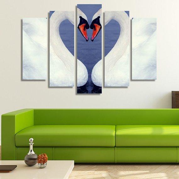 Romantic Swans Touching Their Heads – Animal Canvas Wall Art