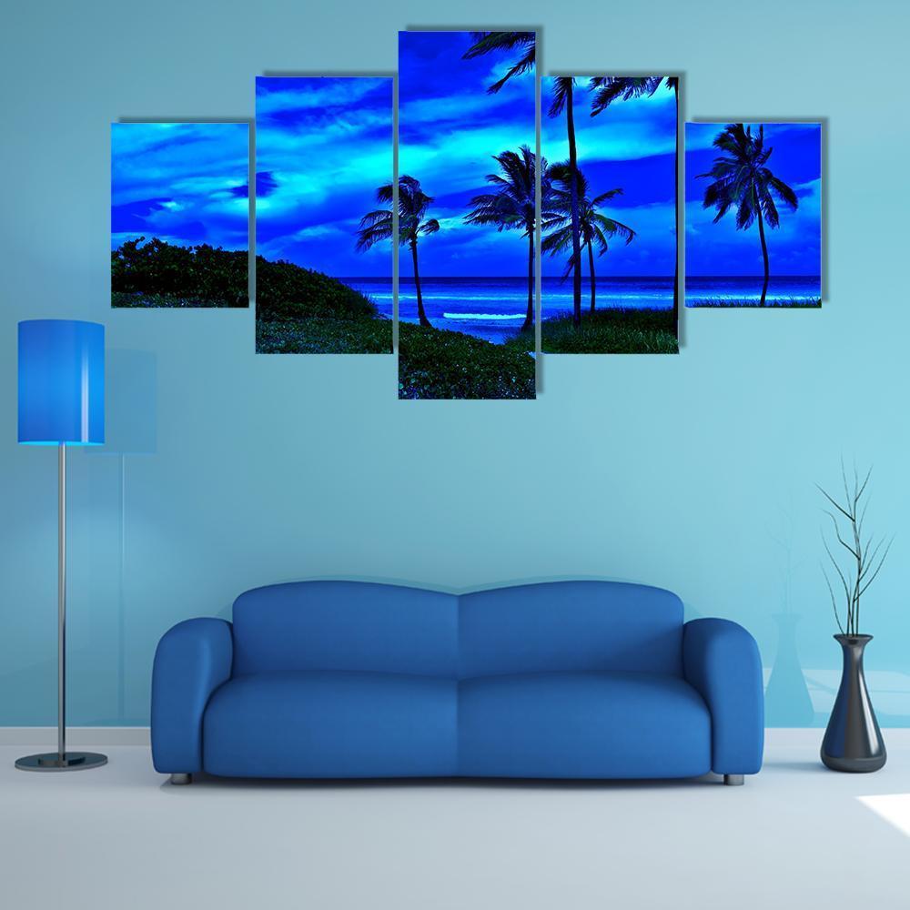 Romantic Tropical Beach At Night With A Bright Full Moon – Nature Canvas Wall Art