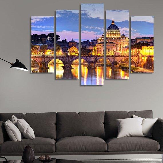Rome Italy View At Night – Nature Canvas Wall Art