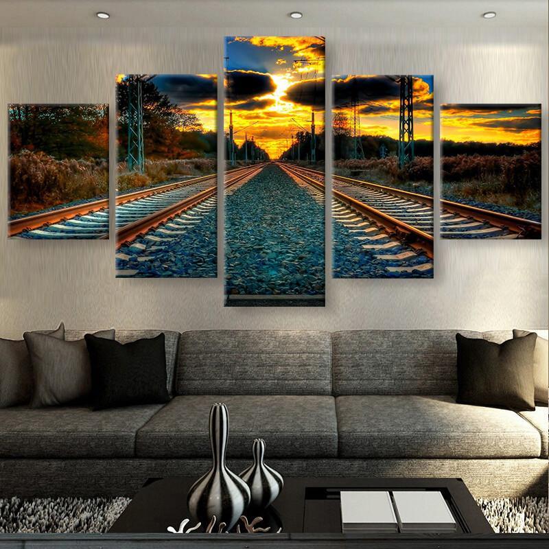 Rope The Train Under The Sunset – Nature Canvas Wall Art