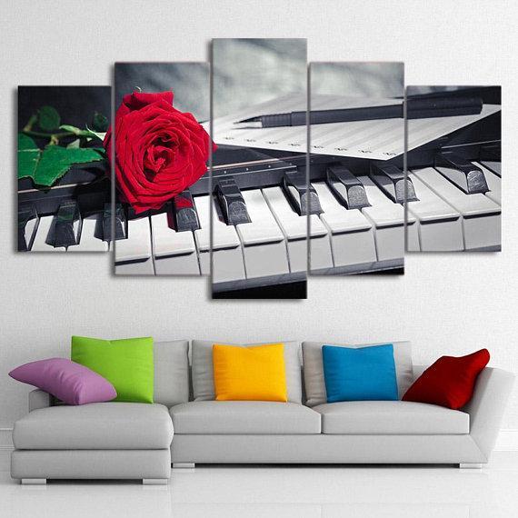 Rose And Piano – Music Canvas Wall Art