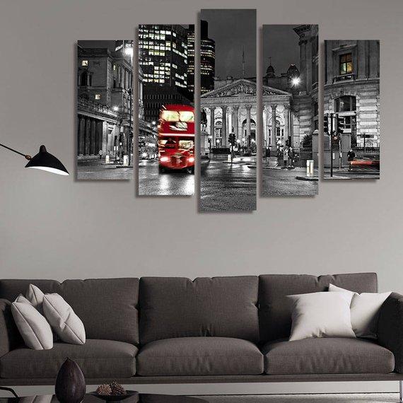 Royal Exchange London With Red Route Master Bus – Nature Canvas Wall Art