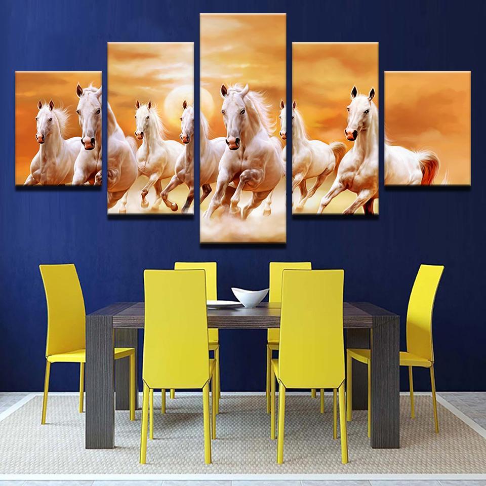 Running Fine Horses At Sunset Scenery – Animal Canvas Wall Art