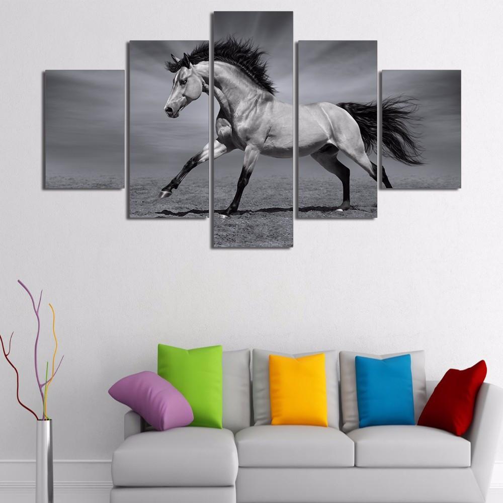 Running Horses In Black And White – Animal Canvas Wall Art