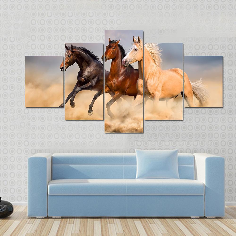 Running Horses In Desert – Animal Canvas Wall Art