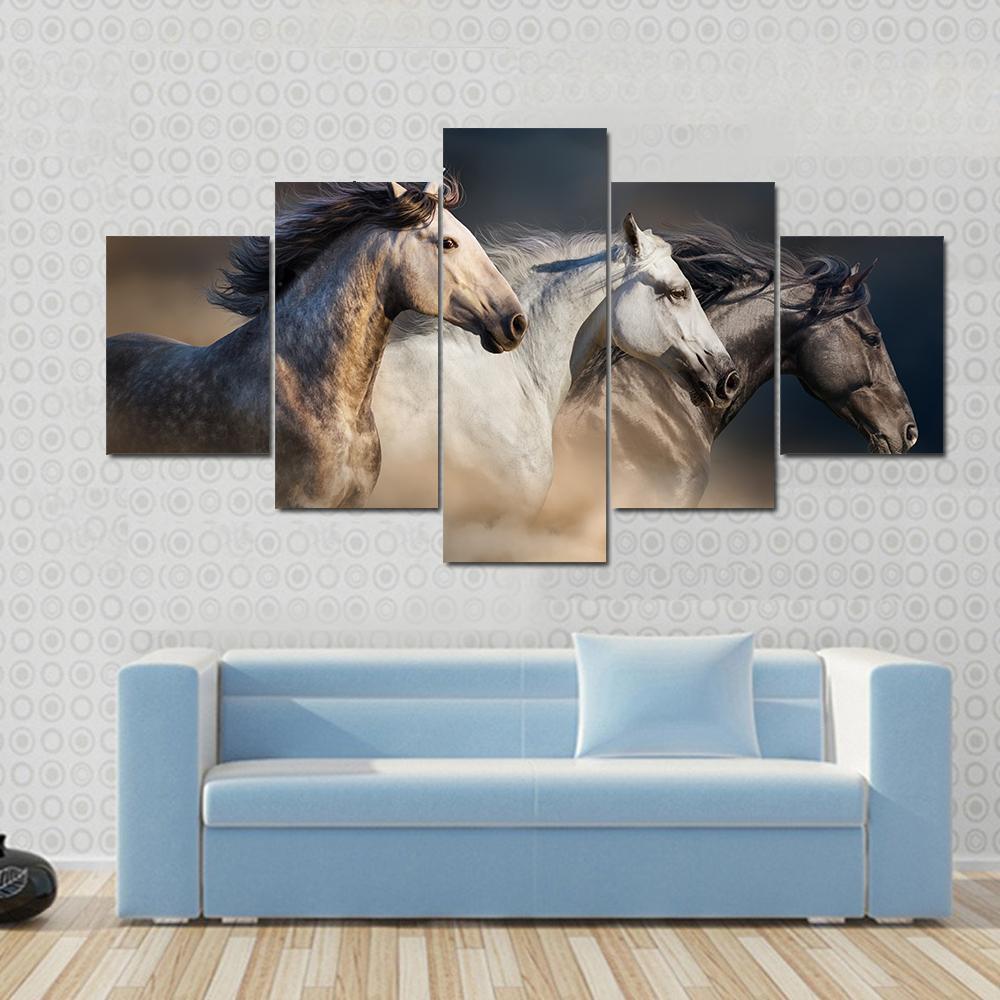 Running Horses In Desert Dust – Animal Canvas Wall Art