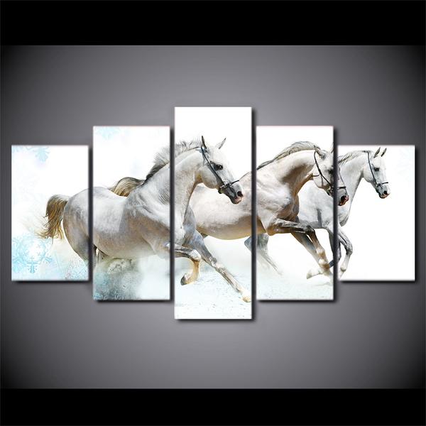 Running White Horses – Animal Canvas Wall Art