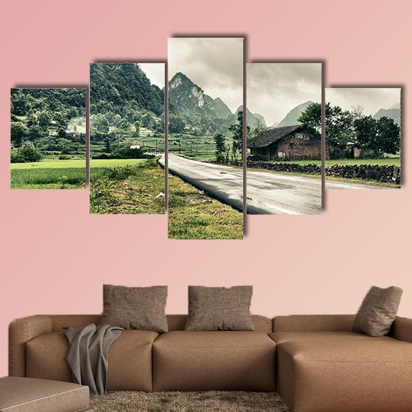 Rural Landscape With Road And Mountains – Nature Canvas Wall Art