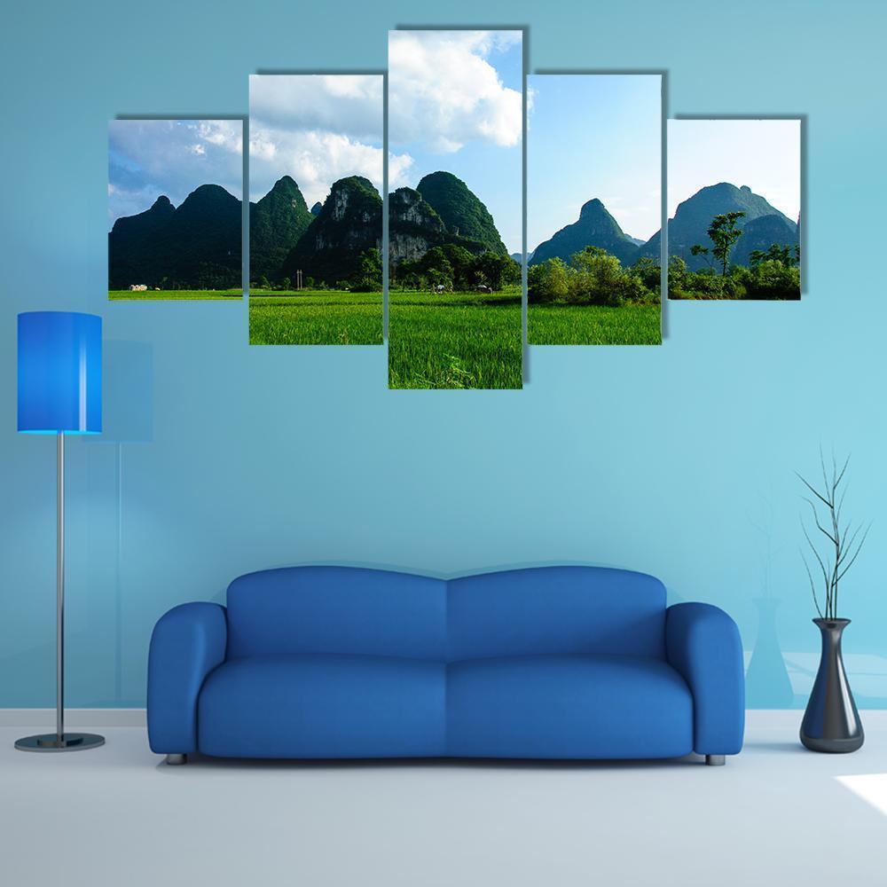 Rural Scenery In Summer With Karst Mountains – Nature Canvas Wall Art