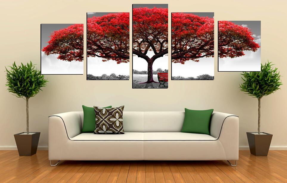Safe Under Big Red Tree – Nature Canvas Wall Art