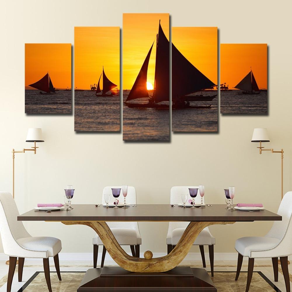 Sailboat On The Sea Sunset – Space Canvas Wall Art