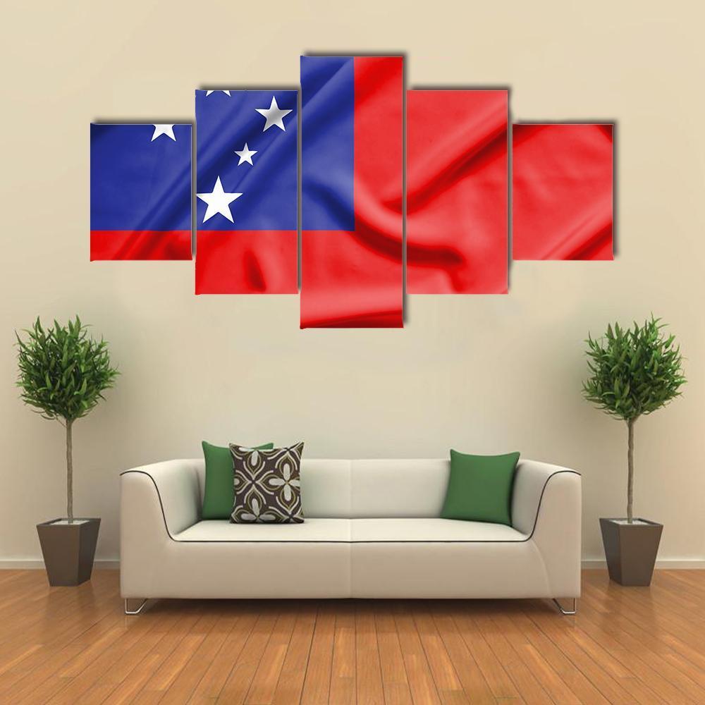 Samoa Flag On Silk Texture – Abstract Canvas Wall Art
