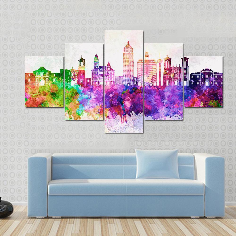 San Antonio Skyline In Watercolor – Abstract Nature Canvas Wall Art