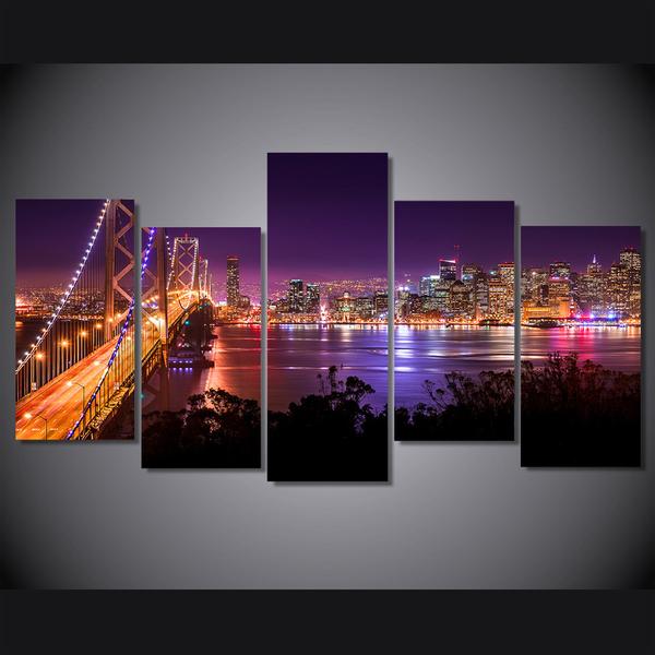 San Francisco Night Sunset Bridge – Nature Canvas Wall Art