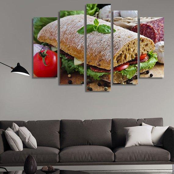 Sandwich Ciabatta With Salami – Kitchen Canvas Wall Art