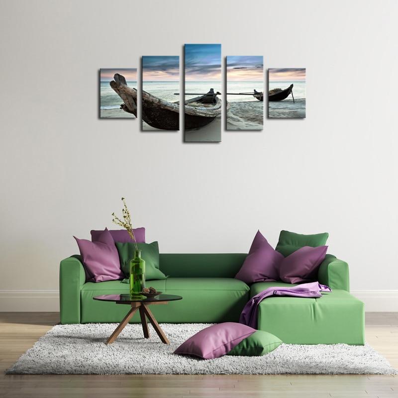 Sandy Beach Ocean Ship Seascape – Space Canvas Wall Art