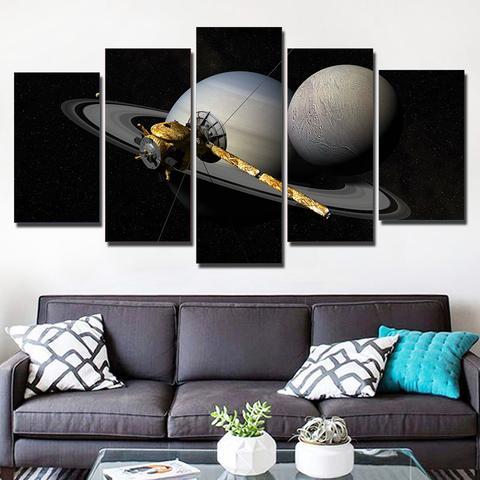 Satellite, Moon And Saturn – Space Canvas Wall Art