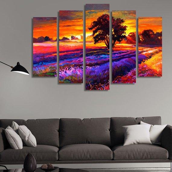 Scenery Painting Of A Sunset In The Country – Abstract Canvas Wall Art