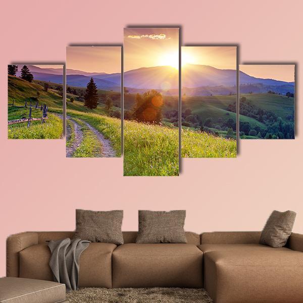 Scenic Sunset In The Mountains Landscape – Nature Canvas Wall Art