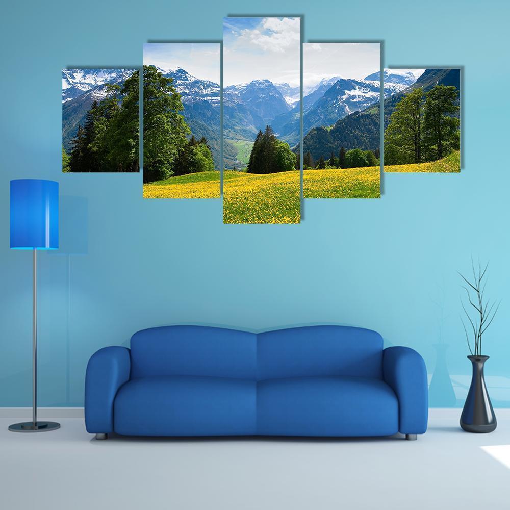 Scenic View From Braunwald In Spring – Nature Canvas Wall Art